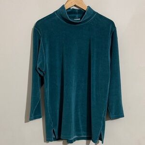 Vintage LL Bean Teal Velour Mock Neck Tunic Top size M Fall Loungewear Outdoor